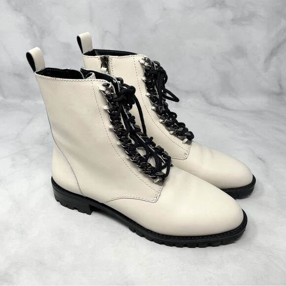 Rebecca Minkoff Janyi Chain Leather Platform Lace Up Ankle Bootie Boot White 8.5 - Picture 1 of 13